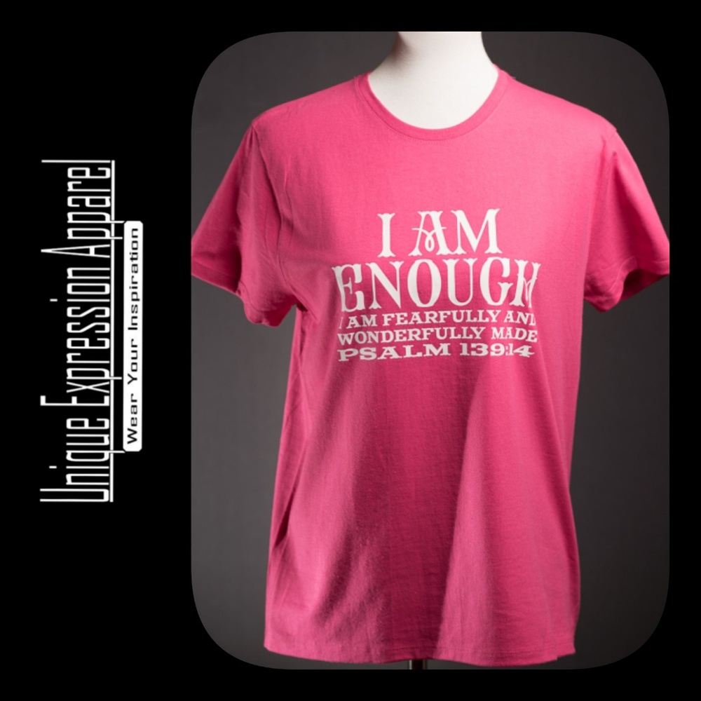 "I Am Enough" casual fuschia graphic tee